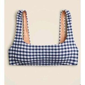 J.Crew Squareneck Bikini Top Navy/White Gingham Adjustable Removable Pads Swim